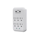 6 Outlet Surge Protector Wall Tap with 2 USB Ports 3.4A, 1200 Joules, White