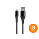 Monoprice Premium Ultra Durable Nylon Braided Apple MFi Certified Kevlar-Reinforced Lightning to USB Type-A Charging Cable, 3-Pack - 3ft, Black