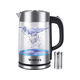 MOSFiATA Electric Kettle, 2L Large Capacity Stainless Steel Filter, 1500W Fast Boil Glass Tea Kettle with LED Light