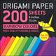Origami Paper 200 Sheets Rainbow Colors