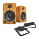 Kanto YU4 Powered Bookshelf Speakers with Built-In Bluetooth and S4 Desktop Speaker Stands - Pair (Bamboo/Black)