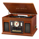 Victrola Sherwood 7-in-1 Bluetooth Record Player with CD, Cassette Player, and FM Radio (Factory Certified Refurbished, Mahogany)