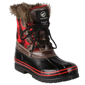red and black plaid winter boots