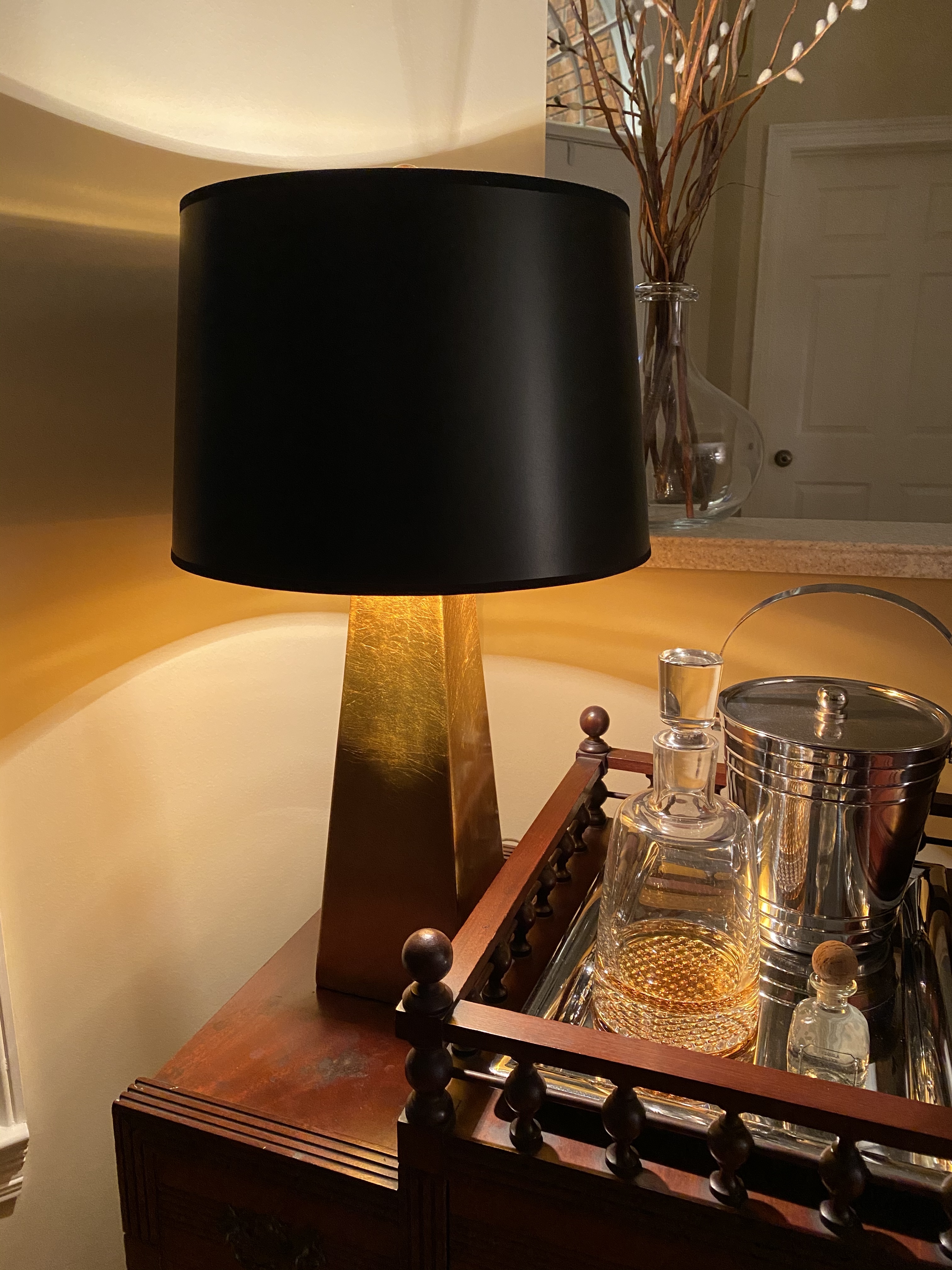 Possini Euro Obelisk Black Shade Gold Leaf Finish Modern Table Lamp -  #X1595