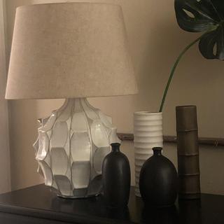 Cosgrove Round White Ceramic Modern, Cosgrove Round Mid Century White Ceramic Table Lamp