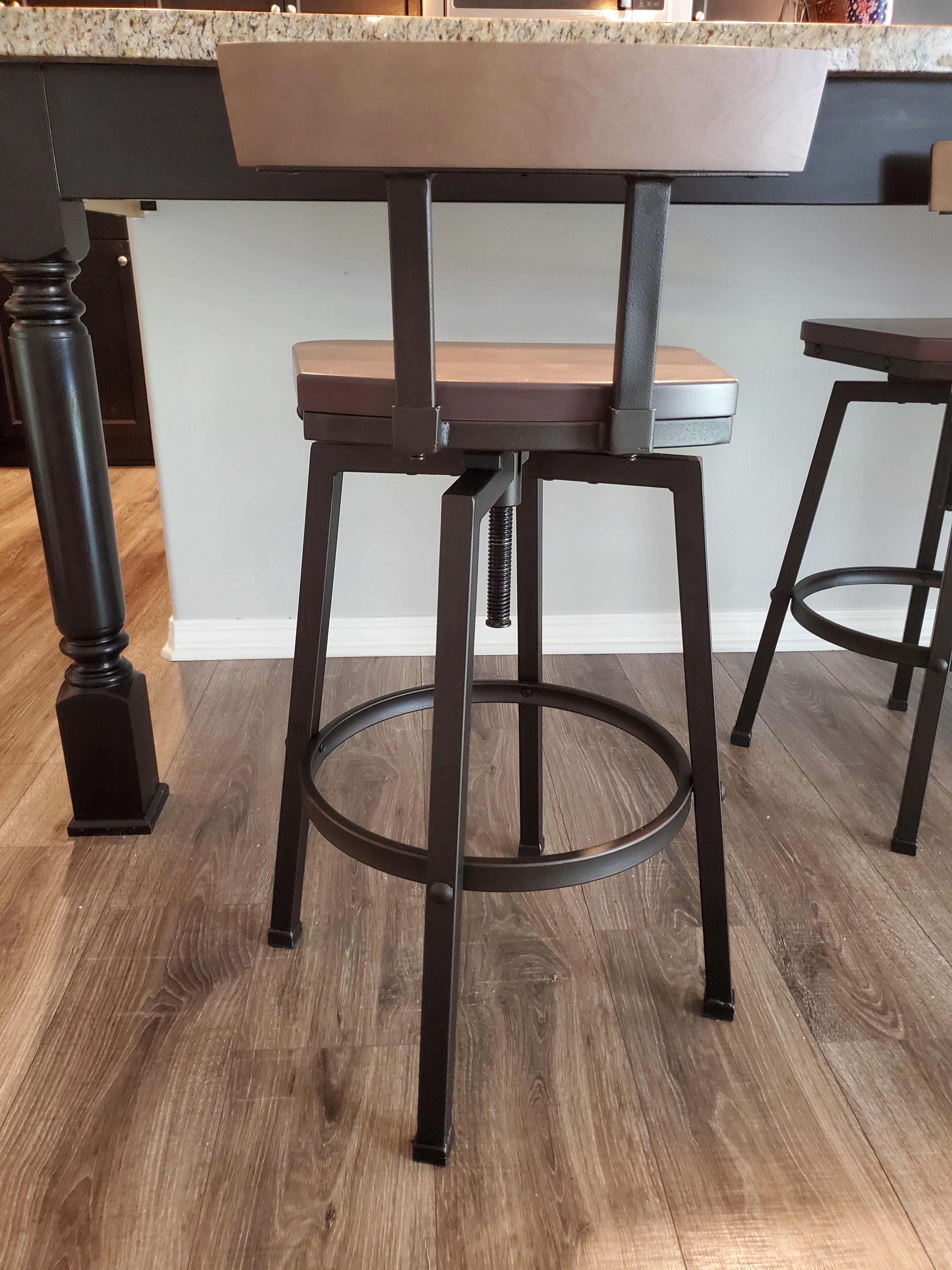 Roark dark wood and bronze outlet adjustable swivel barstool