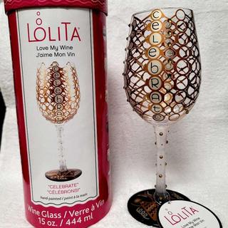 Details about   Lolita Hand Painted Wine Glass Yellow Ribbon 