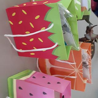 24 Pieces Summer Fruit Party Favor Bags, Paper Tutti Frutti Gift Treat Bag  with Colorful Handle Watermelon Strawberry Pineapple Orange Candy Goodie