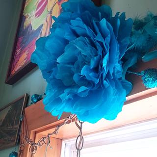 Large Blue Tissue Flower Decorations - 3 Pc.