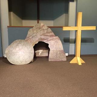 Fun Express Easter Tomb with Rock Roll Away Cardboard Stand Up Religious Resurrection Props Great for Sunday School Decor