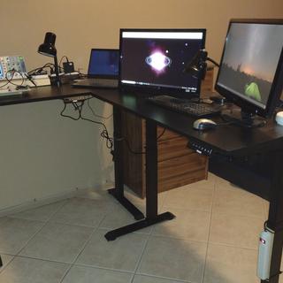 Two adjustable desks as a computer desk and Arduino electronic work station.