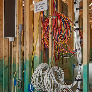 Bundled wires in media closet