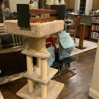 Using a cat tower to aid assembly.