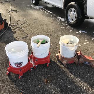 Grit Guard - 5 Gallon Bucket Dolly, Quality Made in The USA for Car Washing, Construction, & Food Industry (Green, 3 Grey Casters)
