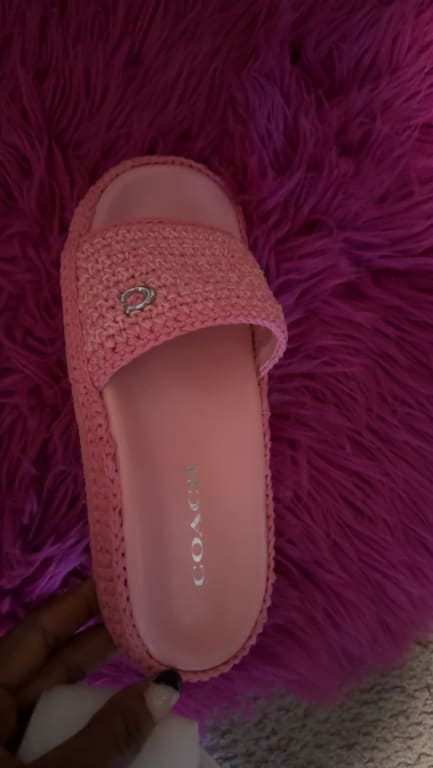 Experience Comfort and Style with Pink Crochet Coach Slides