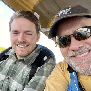 Spencer & I water-taxi w/ our canoe to the BWCA in Ely, MN.
