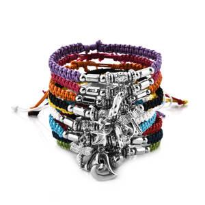 Set of 10 Multi Color Wax Cord Adjustable Friendship Bracelet with Multi Charms , Shop LC