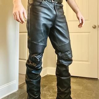  First Mfg Co - Smarty Pants - Unisex Motorcycle Biker Riding  Black Leather Pants - Size 40 - Stretch Panel Above The Knee Back Stretch  Panel Below The Belt : Automotive